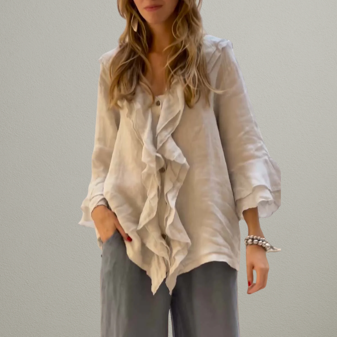 Alice | Cotton and linen blouses with ruffle collar for everyday use
